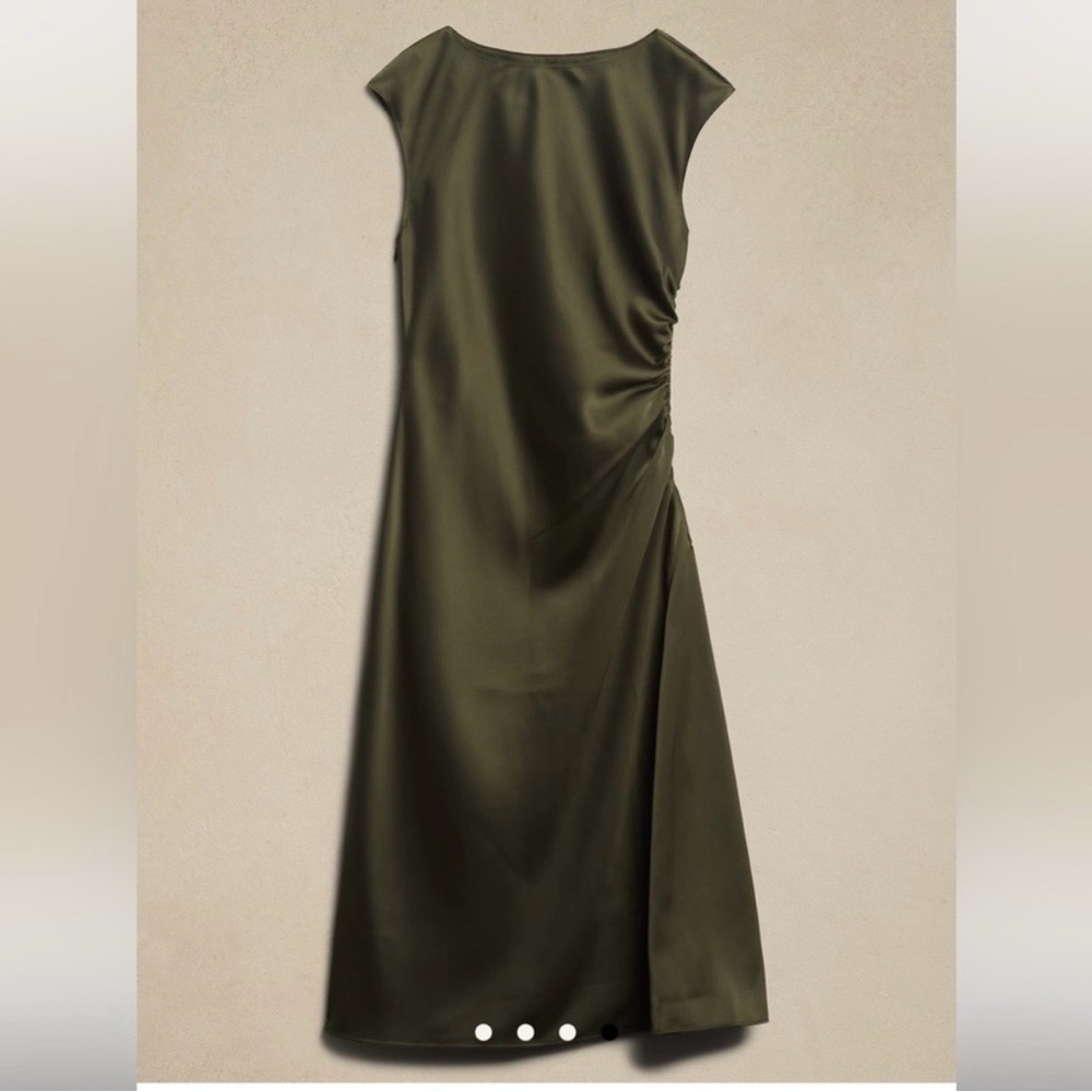 Banana Republic Olive Green Satin Midi Dress NWT size 0 - Picture 4 of 9